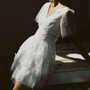 Self portrait rose lace sequin tiered mini dress